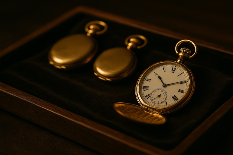 Collection of vintage pocket watches showing various brands