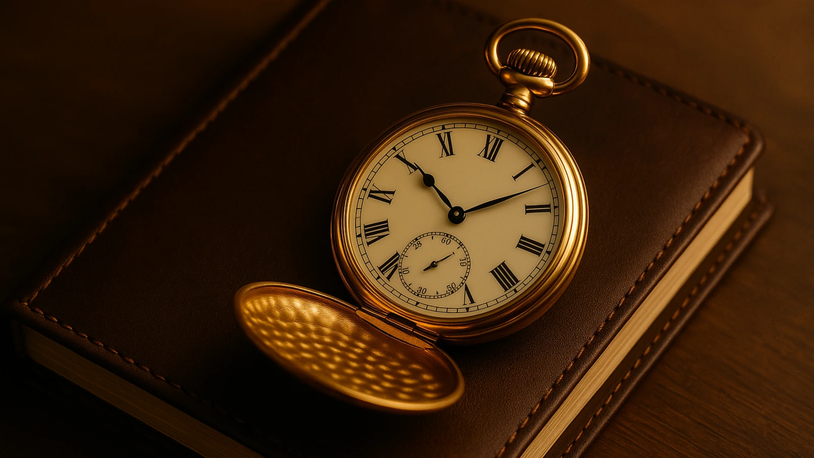 Gold pocket watch movement showing intricate gears